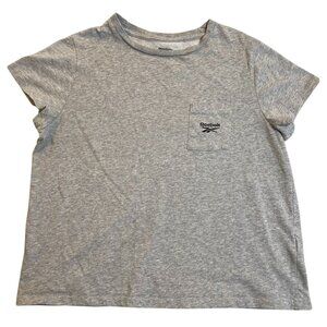 Reebok Women's Pocket Tee Shirt Large Heather Gray Recycled Cotton Blend